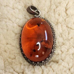 Vintage Sterling Silver Baltic Amber Pendant